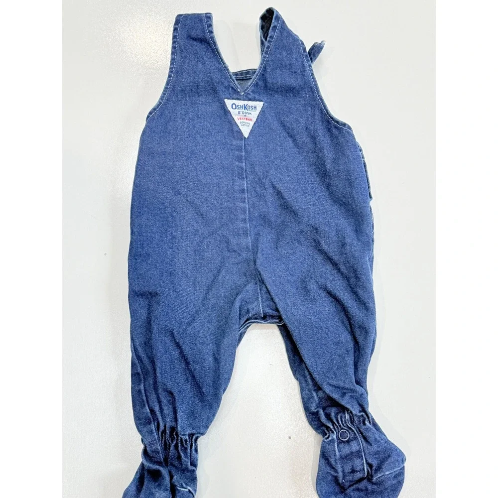 Vintage OshKosh Bgosh Blue Denim Footed Overalls Vestbak Infant 3/6 Months